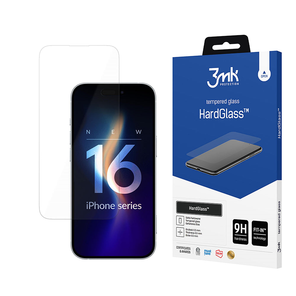 Protector de pantalla 3MK HardGlass para Apple iPhone 16 Pro, vidrio templado, adhesivo completo