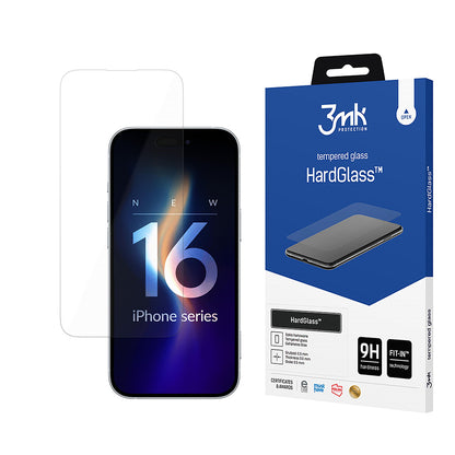 Protector de pantalla 3MK HardGlass para Apple iPhone 16, vidrio templado, adhesivo completo