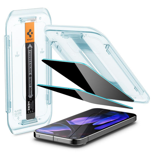 Protector de pantalla Privacy Spigen GlastR EZ FIT para Google Pixel 9 / 9 Pro, vidrio templado, adhesivo completo, juego de 2 piezas