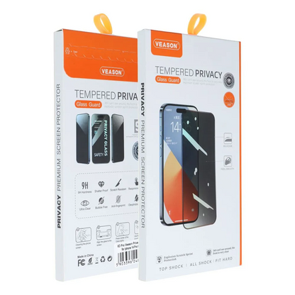 Protector de pantalla Privacy Veason para Apple iPhone 17e / 16e / 14 / 13 Pro, vidrio templado, adhesivo completo, 6D