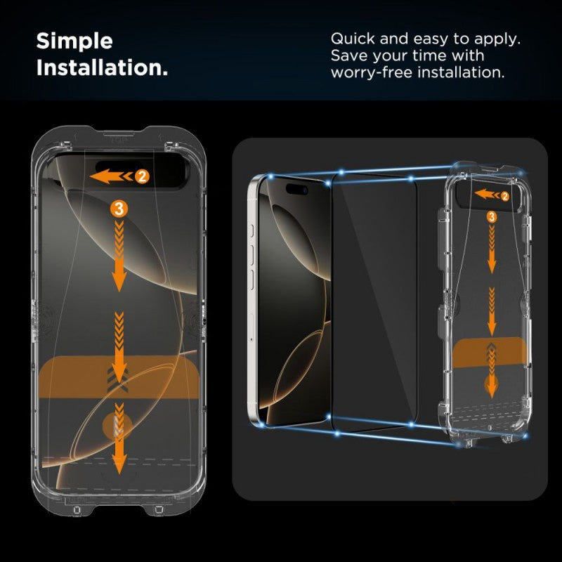 Protector de pantalla Tech-Protect Quick Set+ para Apple iPhone 17e / 16e / 14 / 13 Pro, Cristal Templado, Full Glue, Set de 2 piezas, Negro