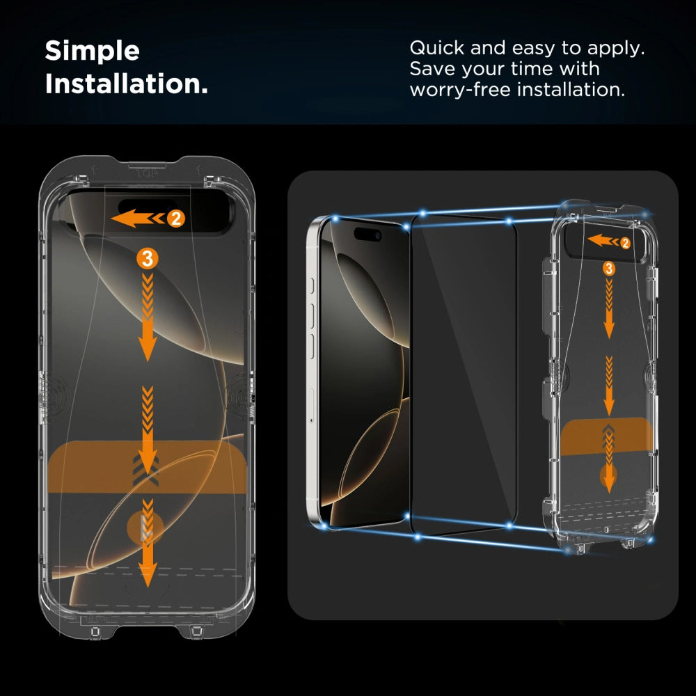 Protector de pantalla Tech-Protect Quick Set+ para Apple iPhone 16 Pro, Cristal Templado, Adhesivo Completo, Set de 2 piezas, Negro