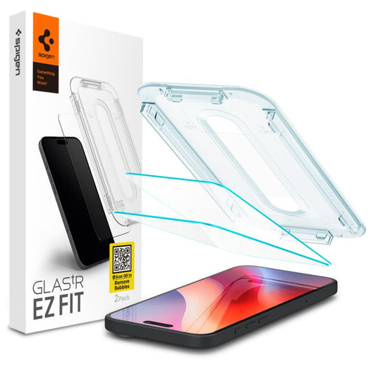 Spigen EZ FIT Protector de pantalla para Apple iPhone 16 Pro Max, con protección de vidrio, pegamento completo, juego de 2 piezas AGL07907 AGL07907