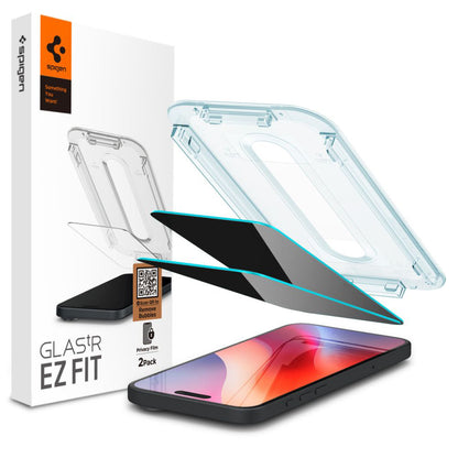 Protector de pantalla Privacy Spigen GlastR EZ FIT para Apple iPhone 16 / 15, Cristal Templado, Adhesivo Completo, Set de 2 piezas AGL06905