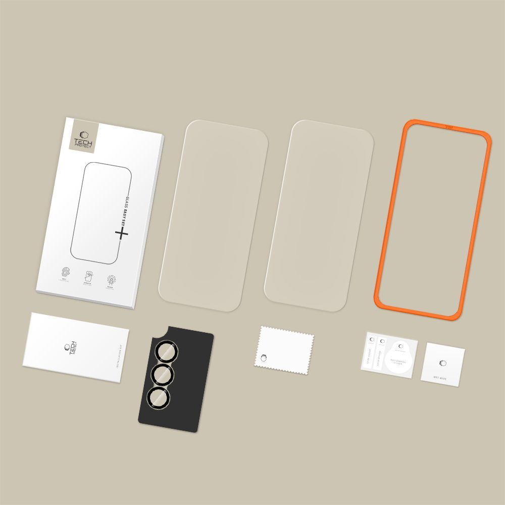 Protector de pantalla y cámara trasera Tech-Protect Quick Set+ para Samsung Galaxy A57 5G, Cristal Templado, Adhesivo Completo, Set de 3 piezas