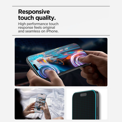 Protector de pantalla Spigen GlastR Align Master Slim para Apple iPhone 17 Pro, Cristal Templado, Adhesivo Completo, Set de 3 piezas AGL10103