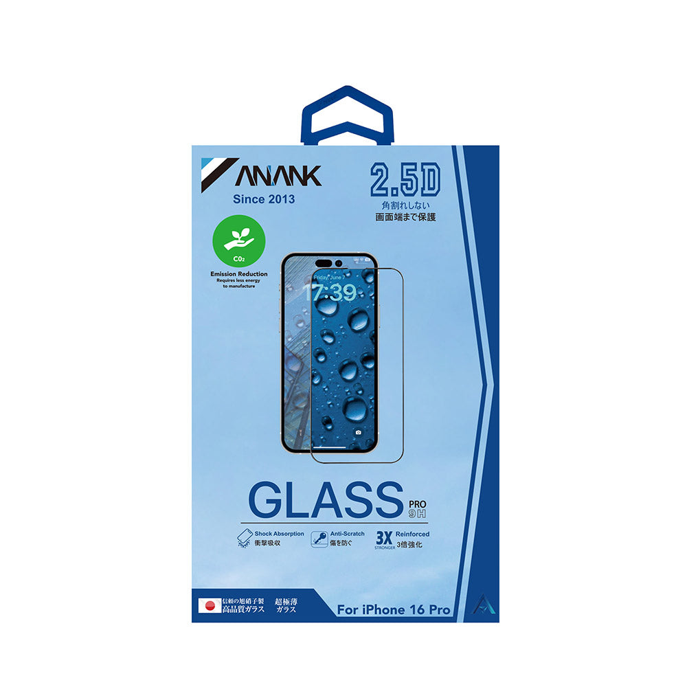 Protector de pantalla Anank 3X Reforzado para Apple iPhone 16 Pro Max, Vidrio Templado, Pegamento Completo, 2.5D, Negro