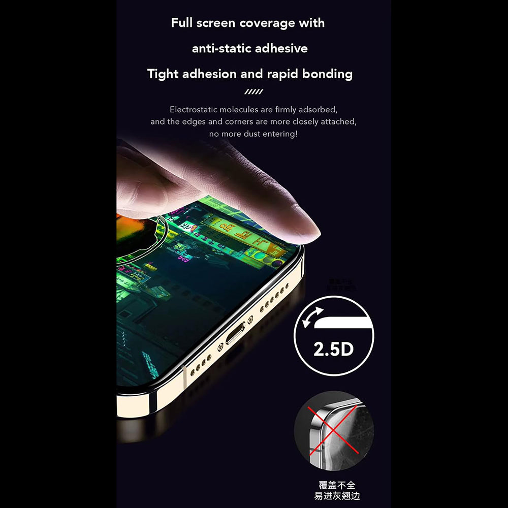 Protector de pantalla Anank Anti-Huellas para Apple iPhone 14 Pro Max, Vidrio Templado, Pegamento Completo, 2.5D, Negro
