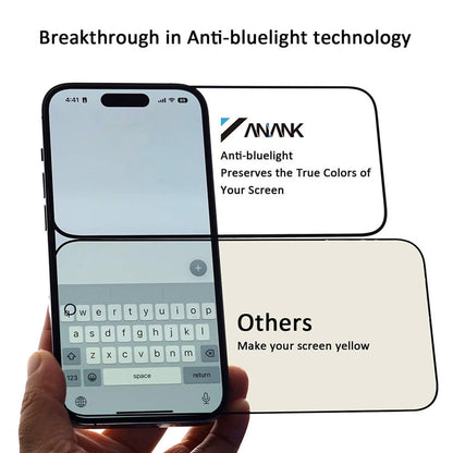 Anank Anti Blue Light Screen Protector for Apple iPhone 15 Pro, Tempered Glass, Full Glue, 2.5D, Black
