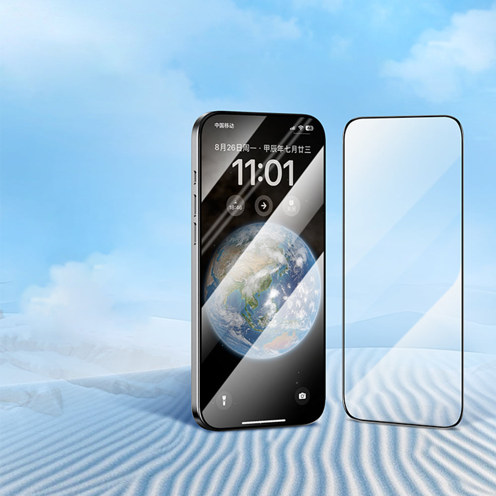 Protector de pantalla Blueo HD para Apple iPhone 17 Pro / 17 / 16 Pro, vidrio templado, adhesivo completo, 2.5D, set de 5 piezas, negro