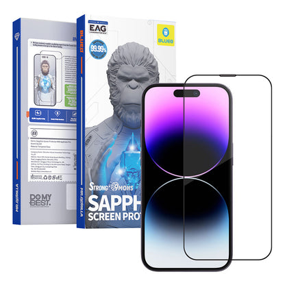 Protector de pantalla Blueo Sapphire Applicator Pro para Apple iPhone 15 Pro, vidrio templado, adhesivo completo, negro
