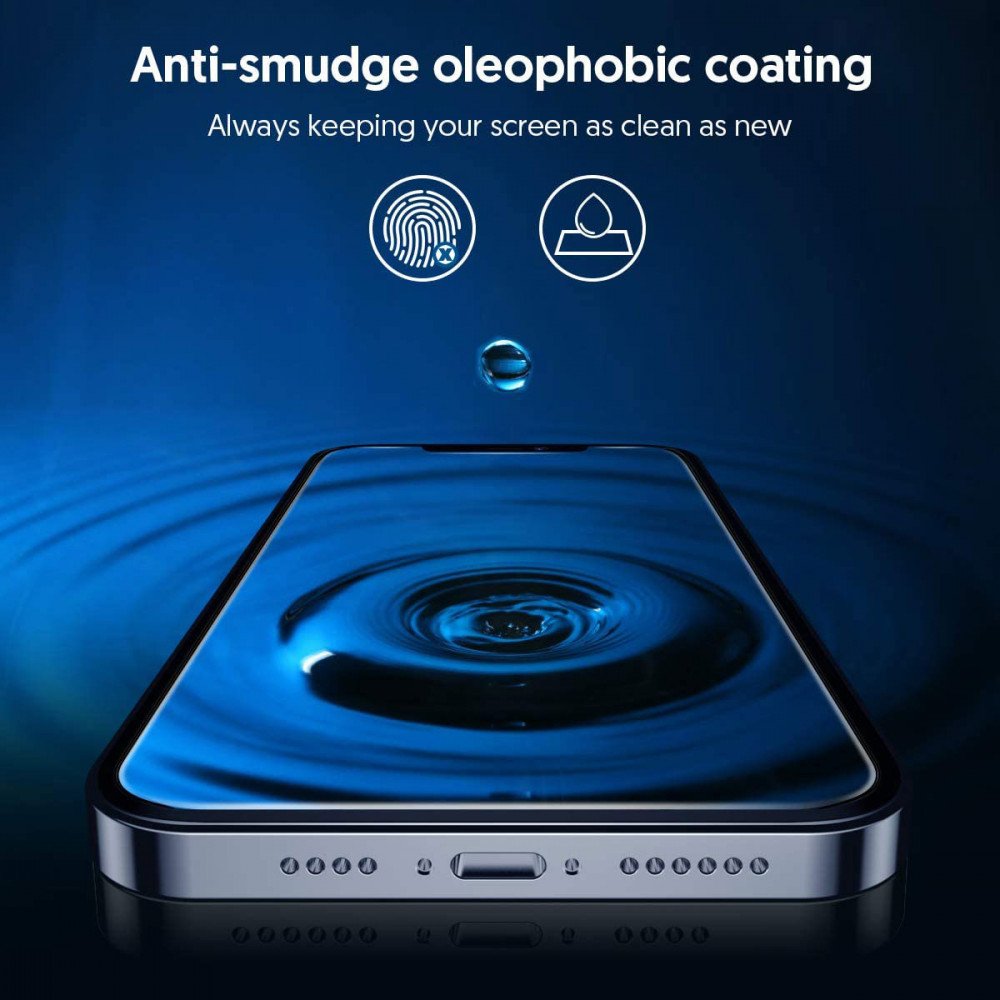 Protector de pantalla Blueo Silk HD para Apple iPhone 14 Pro, vidrio templado, adhesivo completo, set de 5 piezas, 2.5D, negro