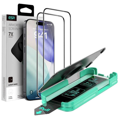 Protector de pantalla ESR Armorite UltraFit para Apple iPhone 18 Pro Max / 17 Pro Max, vidrio templado, adhesivo completo, juego de 2 piezas, negro
