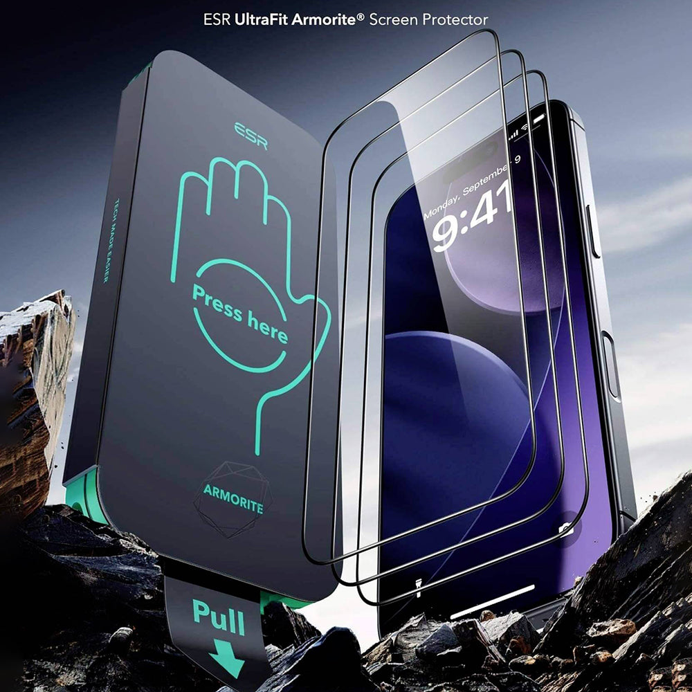 Protector de pantalla ESR Armorite UltraFit para Apple iPhone 18 Pro Max / 17 Pro Max, vidrio templado, adhesivo completo, juego de 2 piezas, negro