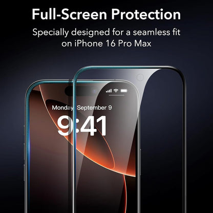 Protector de pantalla ESR para Apple iPhone 17 Pro Max, Cristal Templado, Full Glue, Set de 3 piezas