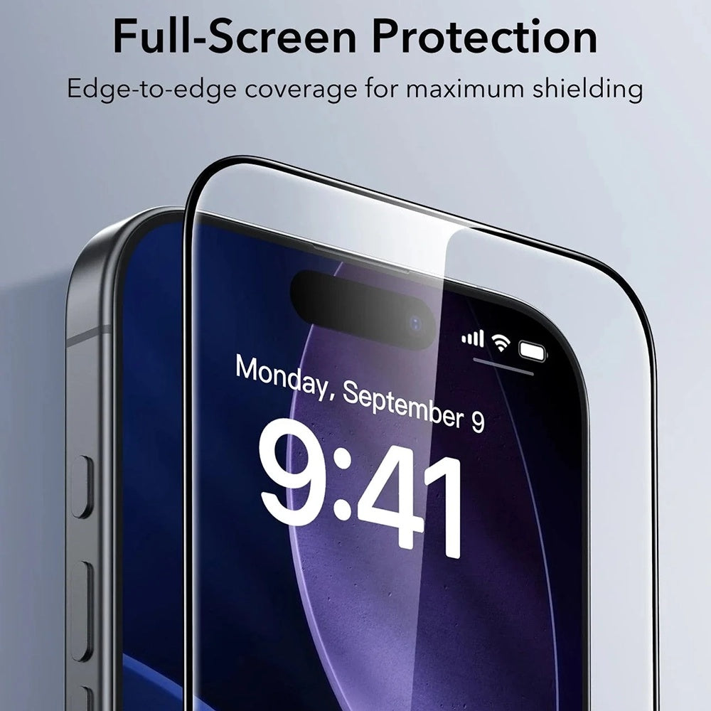 Protector de pantalla ESR UltraFit para Apple iPhone 17 / 16 Pro, Cristal Templado, Full Glue, Set de 3 piezas