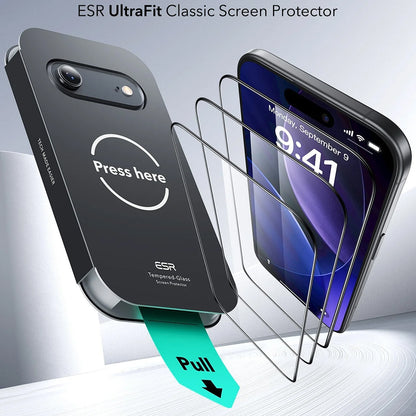 Protector de pantalla ESR UltraFit para Apple iPhone 17 Air, Cristal Templado, Full Glue, Set de 3 piezas.
