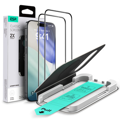 Protector de pantalla ESR UltraFit para Apple iPhone 17 Pro Max, Cristal Templado, Full Glue, Set de 2 piezas, Negro.