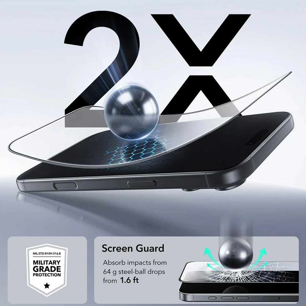 Protector de pantalla ESR UltraFit para Apple iPhone 17 Pro Max, Cristal Templado, Full Glue, Set de 3 piezas.