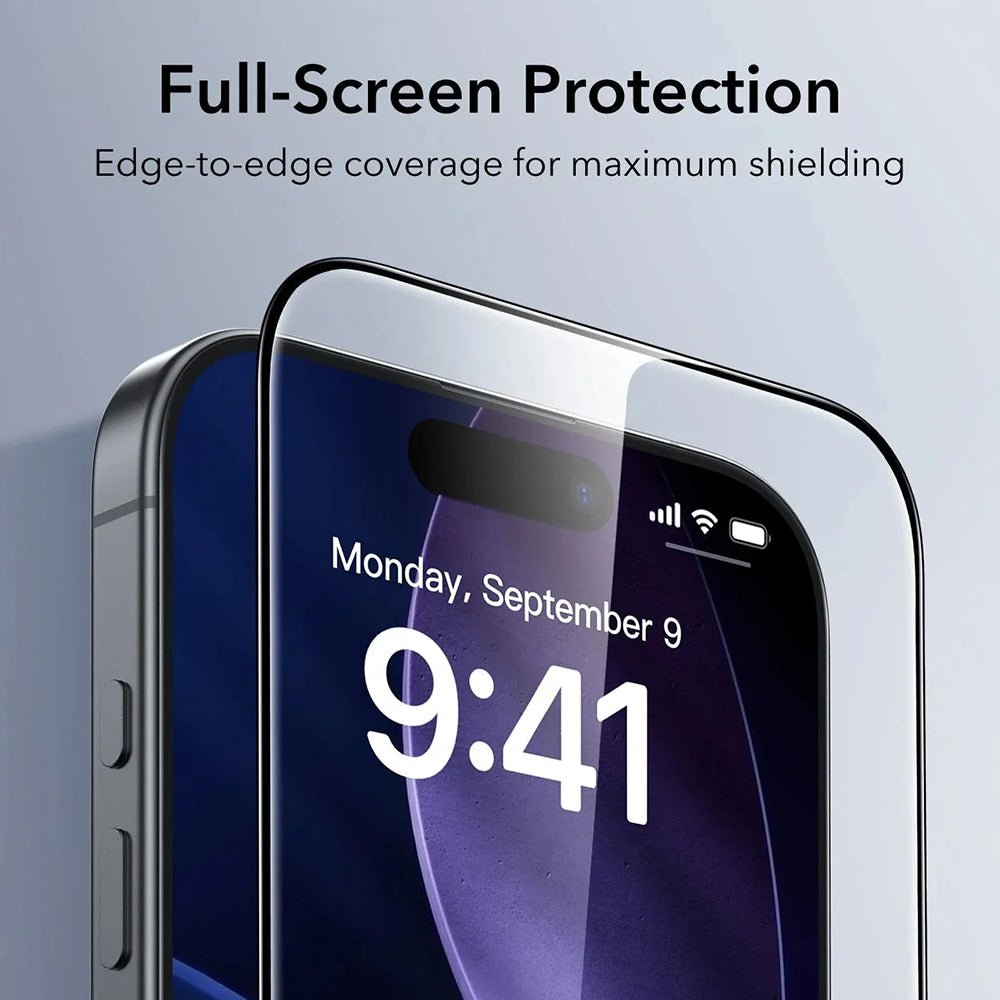 Protector de pantalla ESR UltraFit para Apple iPhone 17 Pro Max, Cristal Templado, Full Glue, Set de 3 piezas.