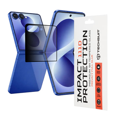 Protector de pantalla exterior Privacy Techsuit para Samsung Galaxy Z Flip8 F776, vidrio templado, adhesivo completo, 111D
