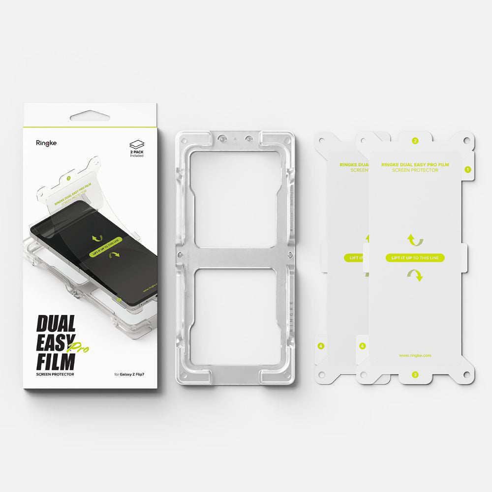 Protector de pantalla interior Ringke Dual Easy Pro para Samsung Galaxy Z Flip7 F766, Plástico, Set de 2 piezas