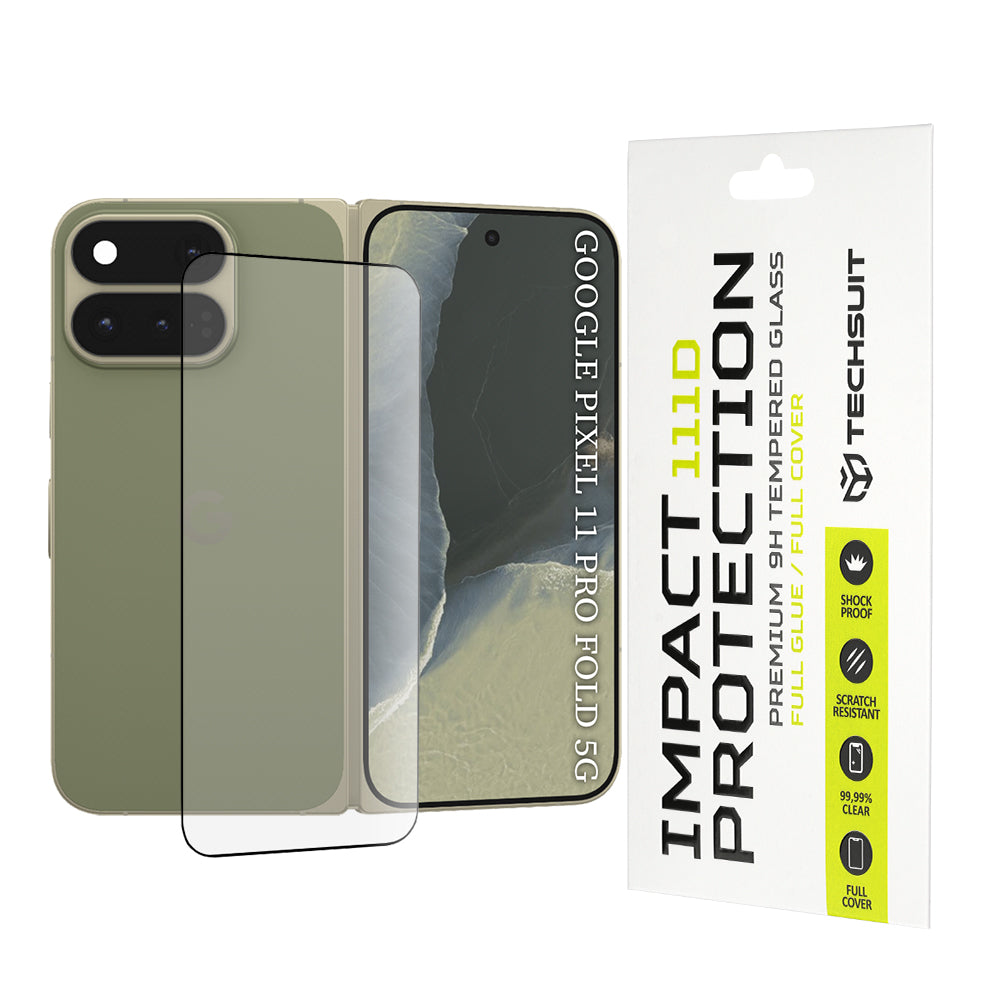 Protector de pantalla exterior Techsuit para Google Pixel 11 Pro Fold, vidrio templado, adhesivo completo, 111D, negro