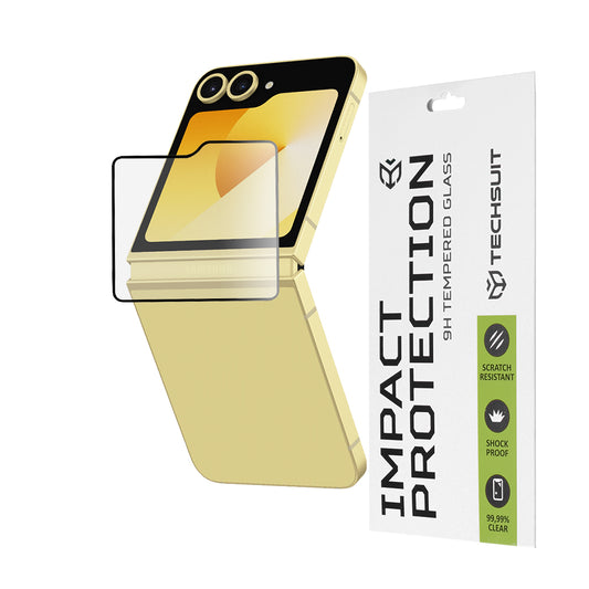 Protector de pantalla exterior Techsuit para Samsung Galaxy Z Flip6 F741, vidrio templado, adhesivo completo, 111D, negro
