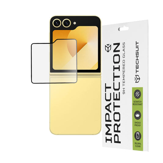 Protector de pantalla exterior Techsuit para Samsung Galaxy Z Flip6 F741, vidrio templado, adhesivo completo, 111D, negro