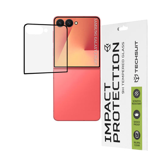 Protector de pantalla exterior Techsuit para Samsung Galaxy Z Flip7 F766, vidrio templado, adhesivo completo, 111D, negro