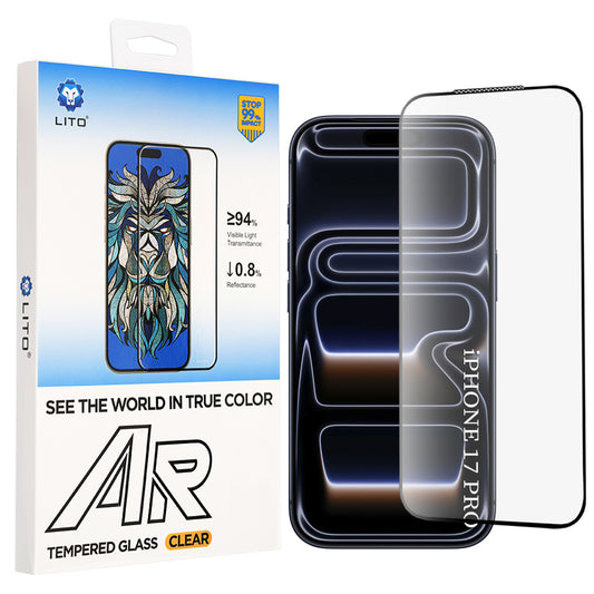 Protector de pantalla Lito AR SE para Apple iPhone 18 Pro / 17 Pro, vidrio templado, adhesivo completo, negro