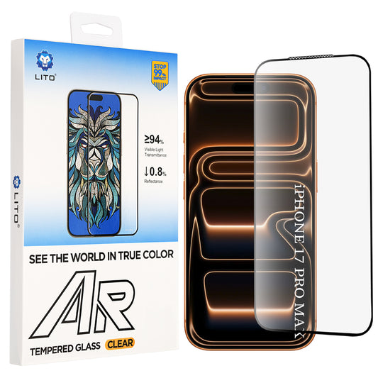 Protector de pantalla Lito AR SE para Apple iPhone 18 Pro Max / 17 Pro Max, vidrio templado, adhesivo completo, negro