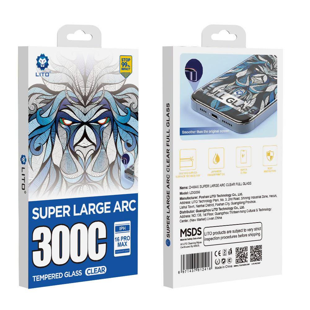 Lito D+ Max 300C Screen Protector for Apple iPhone 14 Pro Max, Tempered Glass, Full Glue
