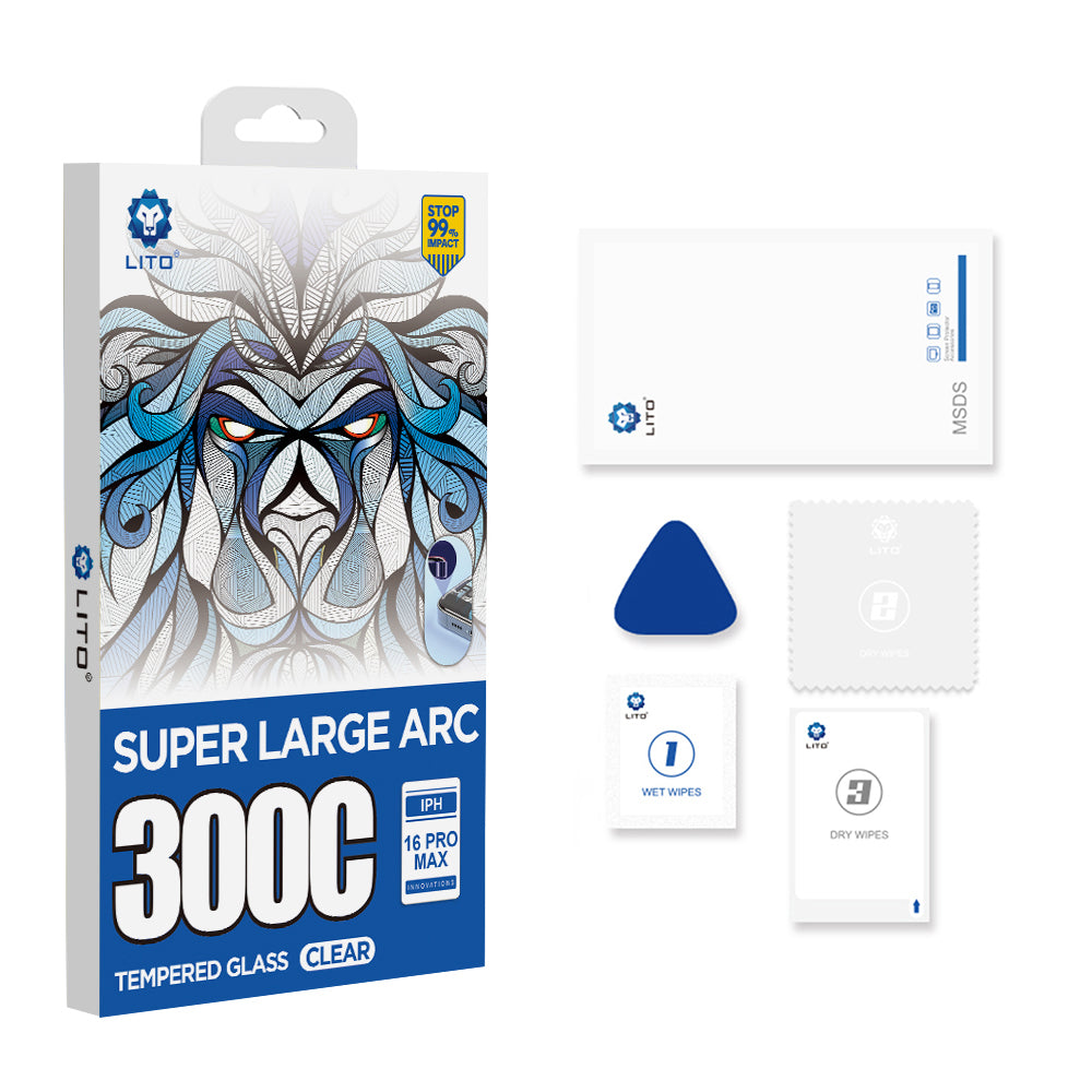 Protector de pantalla Lito D+ Max 300C para Apple iPhone 15 Pro, vidrio templado, adhesivo completo