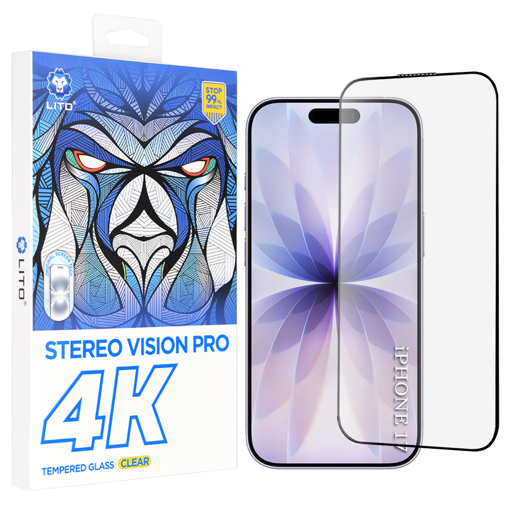 Protector de pantalla Lito D+ Max 4K para Apple iPhone 17 / 16 Pro, Cristal Templado, Full Glue, Negro
