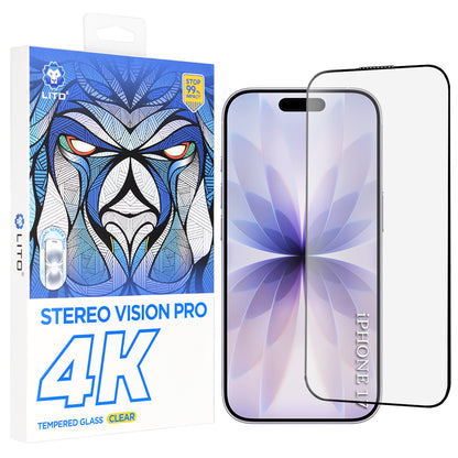 Protector de pantalla Lito D+ Max 4K para Apple iPhone 17 / 16 Pro, Cristal Templado, Full Glue, Negro