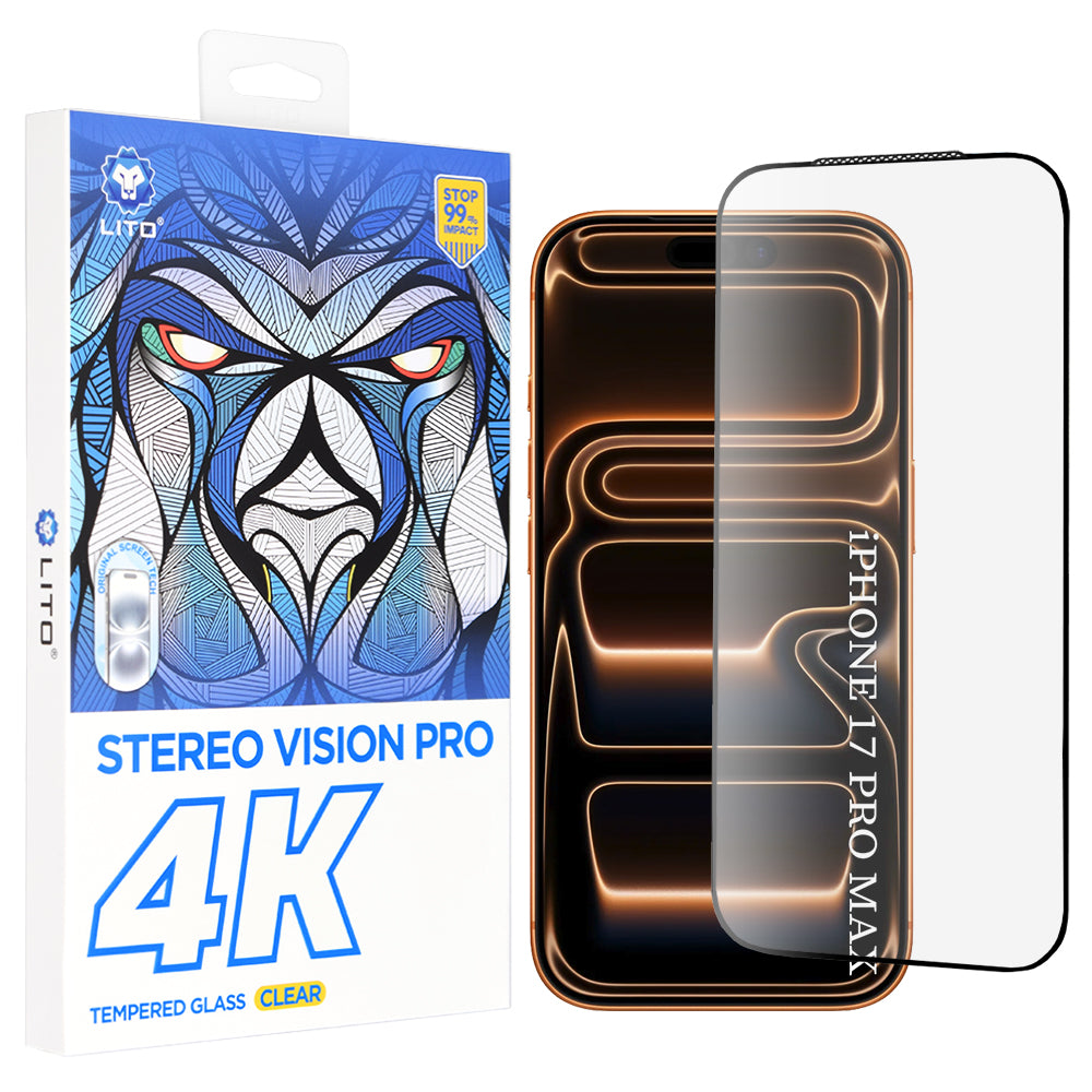 Protector de pantalla Lito D+ Max 4K para Apple iPhone 17 Pro Max, Cristal Templado, Full Glue, Negro