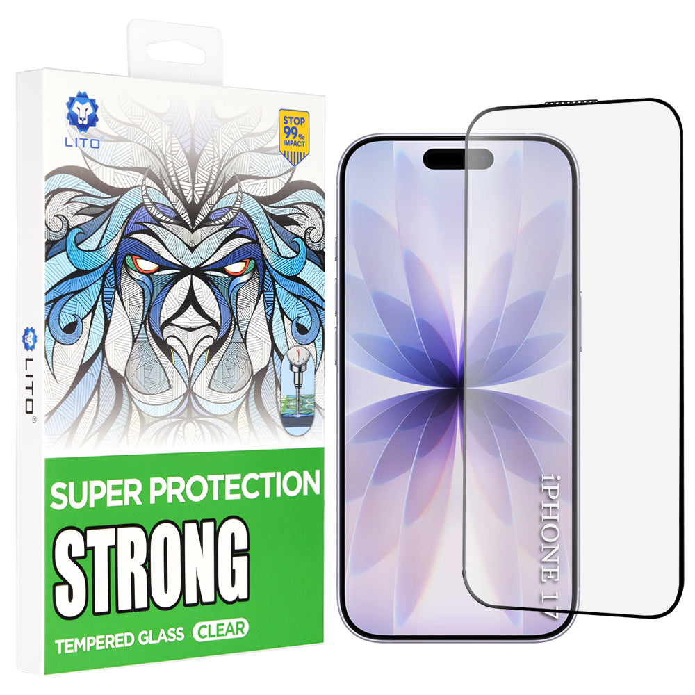 Protector de pantalla Lito D+ Max Strong para Apple iPhone 17 / 16 Pro, Cristal Templado, Full Glue, Negro