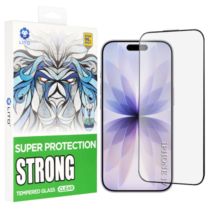 Protector de pantalla Lito D+ Max Strong para Apple iPhone 17 / 16 Pro, Cristal Templado, Full Glue, Negro