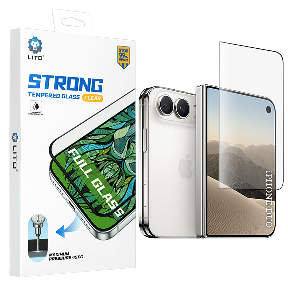 Protector de pantalla exterior Lito D+ Max Strong para Apple iPhone Duo, vidrio templado, adhesivo completo, negro