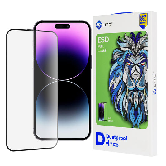 Protector de pantalla Lito D+ Pro Dustproof para Apple iPhone 14 Pro Max, vidrio templado, adhesivo completo, negro