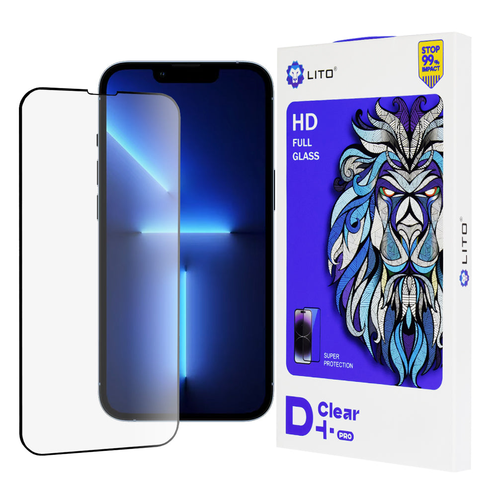 Protector de pantalla Lito D+ Pro para Apple iPhone 14 Plus / 13 Pro Max, vidrio templado, adhesivo completo, negro