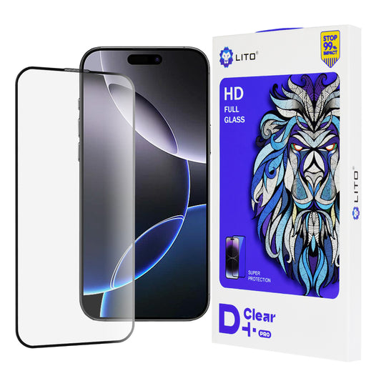 Protector de pantalla Lito D+ Pro para Apple iPhone 16 Pro Max, vidrio templado, adhesivo completo, negro