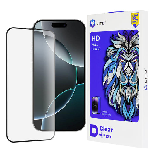 Protector de pantalla Lito D+ Pro para Apple iPhone 16 Pro, vidrio templado, adhesivo completo, negro