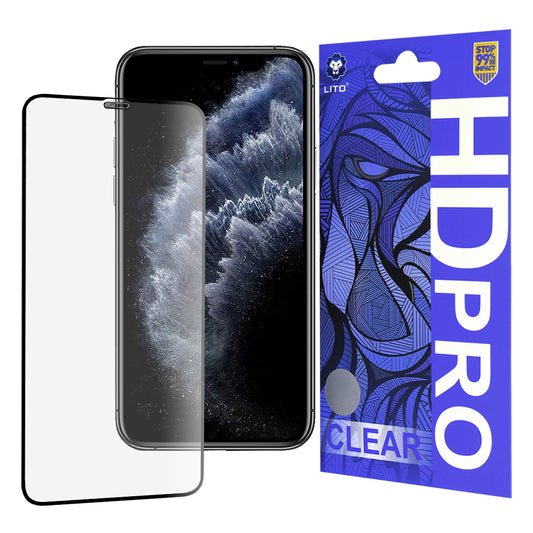 Protector de pantalla Lito HD Pro Clear para Apple iPhone 11 Pro Max / XS Max, Vidrio templado, Pegamento completo, Negro