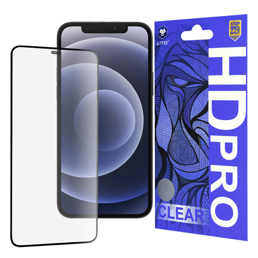 Protector de pantalla Lito HD Pro Clear para Apple iPhone 12 / 12 Pro, vidrio templado, adhesivo completo, negro