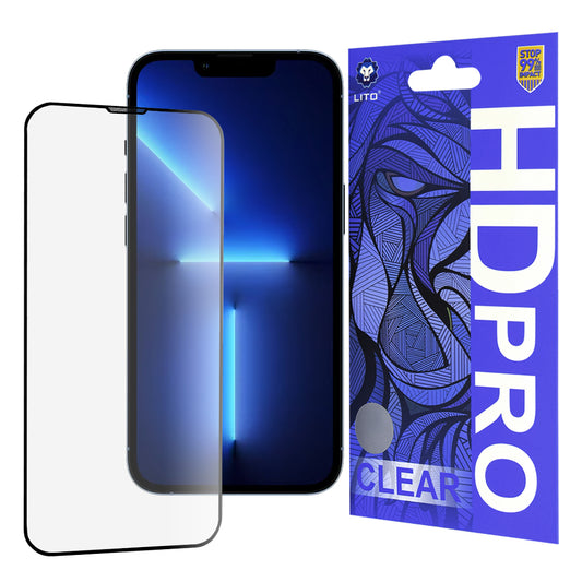 Protector de pantalla Lito HD Pro Clear para Apple iPhone 14 Plus / 13 Pro Max, Vidrio Templado, Pegamento Completo, Negro
