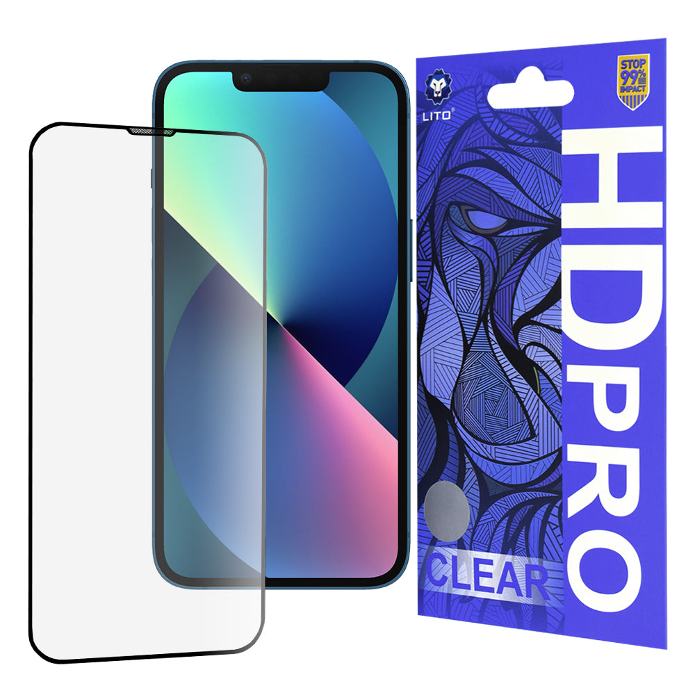 Protector de pantalla Lito HD Pro Clear para Apple iPhone 17e / 16e / 14 / 13 Pro, vidrio templado, adhesivo completo, negro