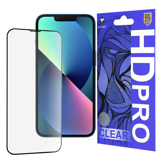 Protector de pantalla Lito HD Pro Clear para Apple iPhone 17e / 16e / 14 / 13 Pro, vidrio templado, adhesivo completo, negro