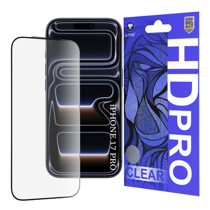 Lito HD Pro Clear Screen Protector for Apple iPhone 17 Pro, Tempered Glass, Full Glue, Black